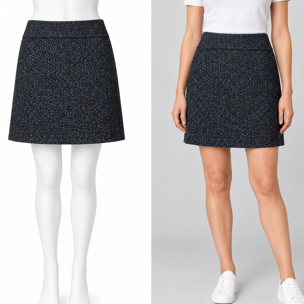 Ann Taylor LOFT Skirt Womens 8 Black Blue Metallic Tweed Mini Side Zip Lined NWT